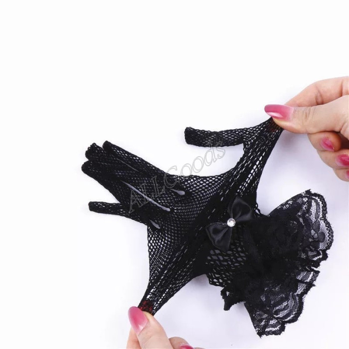 Рукавички закриті короткі сітка з мереживом на зап'ясті Чорні (p329-black)
