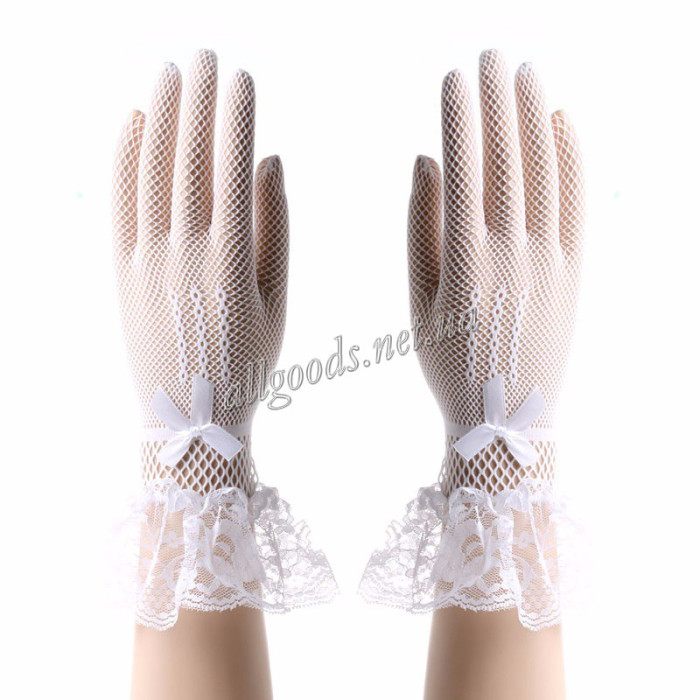 Рукавички закриті короткі сітка з мереживом на зап'ясті Білі (p329white)